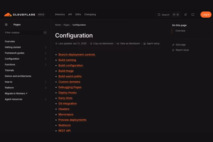 Cloudflare Pages公式ドキュメントの設定画面