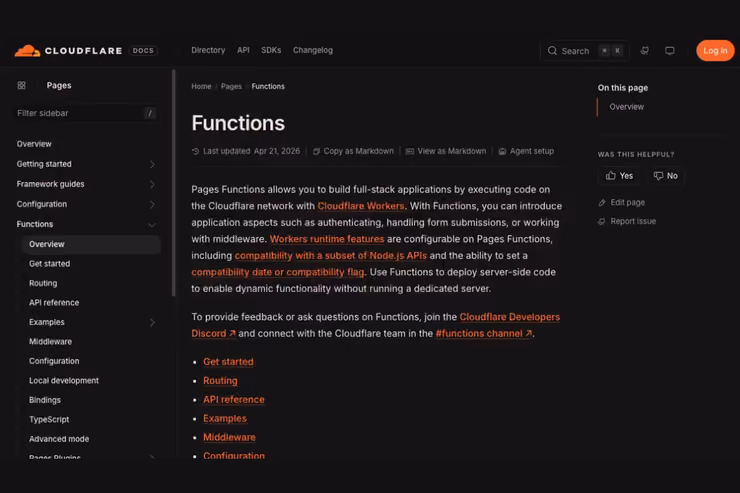 Cloudflare Pages Functions公式ドキュメントの画面
