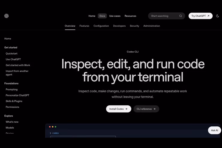 Codex CLI公式ドキュメントの画面